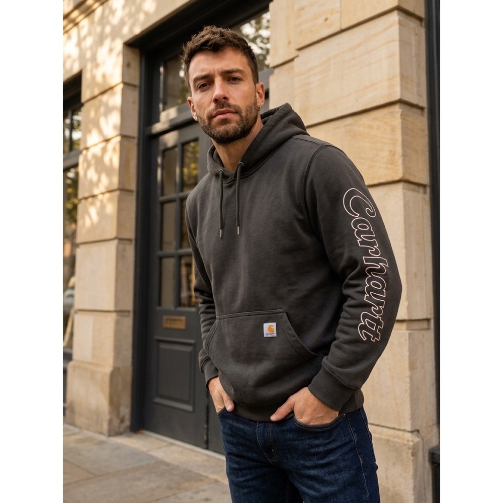 Carhartt Rain Defender Relaxed Fit Graphic Sleeve Hoodie Black Small S 4-6